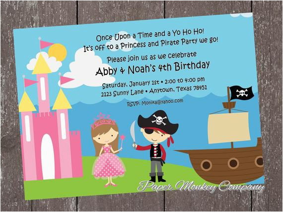 princess and pirate birthday invitation