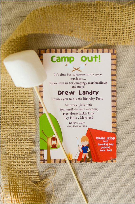 camp out birthday printable party invitation digital