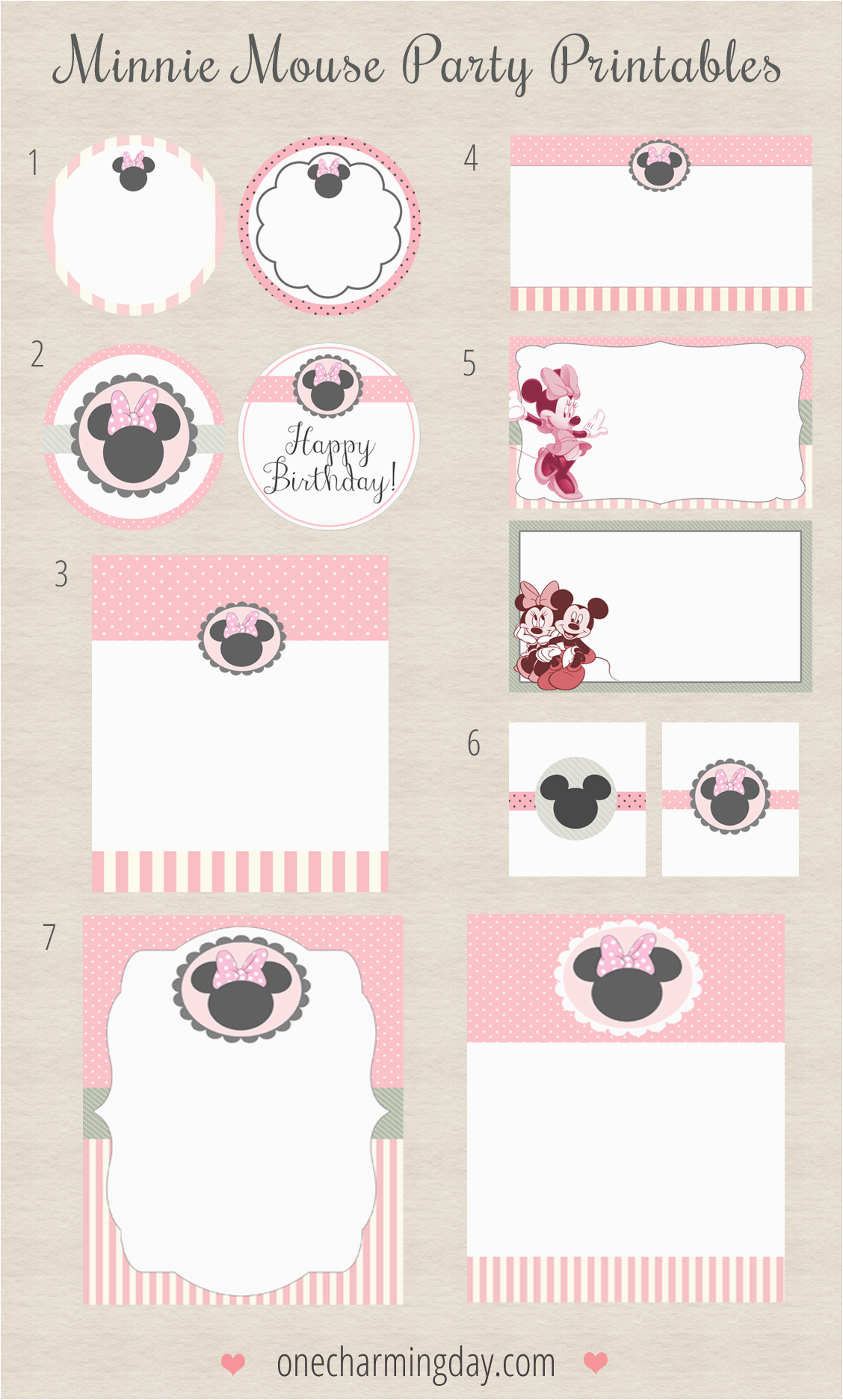 Printable Minnie Mouse Birthday Card Free Minnie Mouse Party Printables One Charming Day