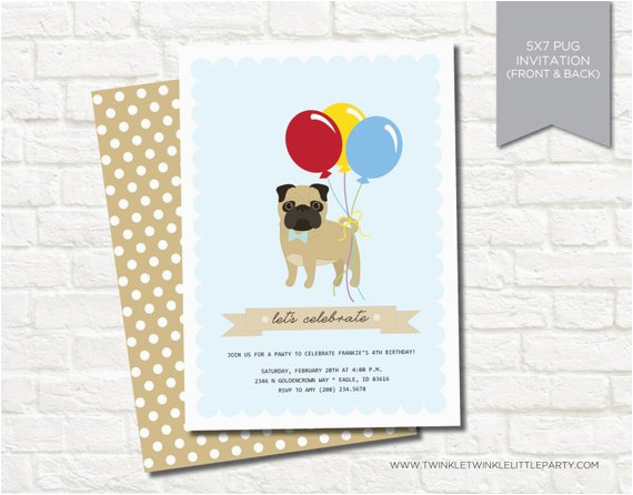 blue boy pug birthday party digital