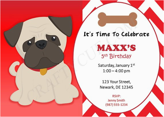 pug birthday invitation puppy party