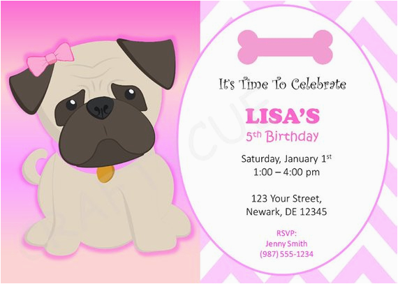 pug birthday invitation puppy party