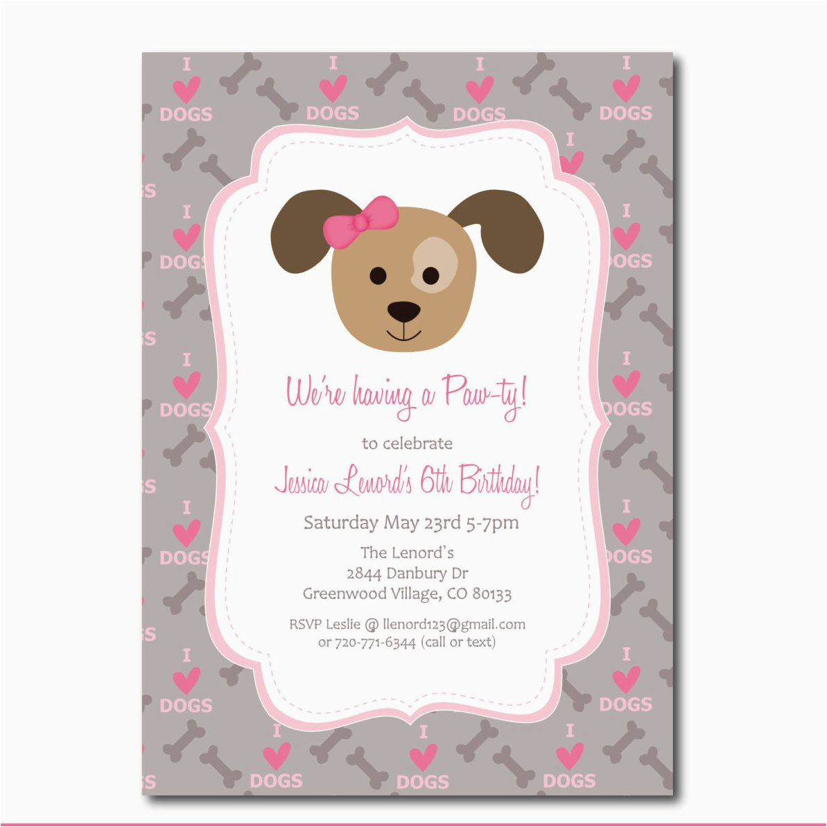 puppy party invitation with editable text dog party