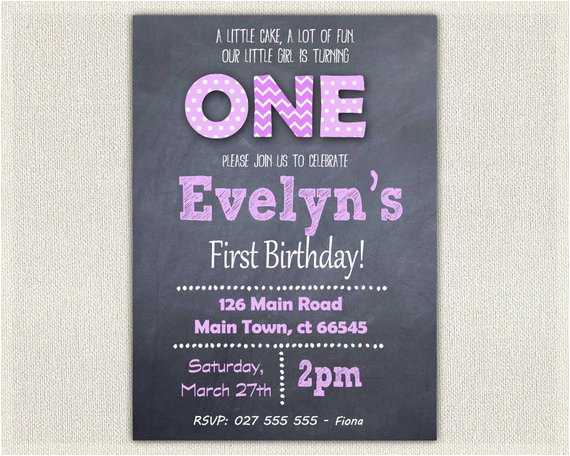 1st birthday invitation purple girls chalkboard birthday