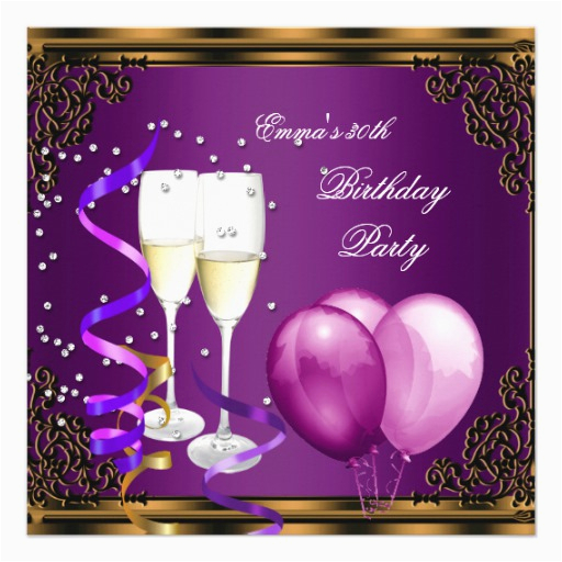 30th birthday party purple plum gold balloons card 161353428610247703