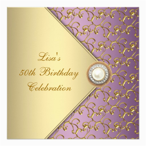 elegant purple and gold womans 50th birthday party invitation 161704531831465098