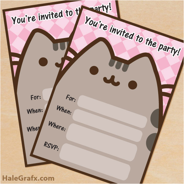 free printable pusheen birthday party invitation
