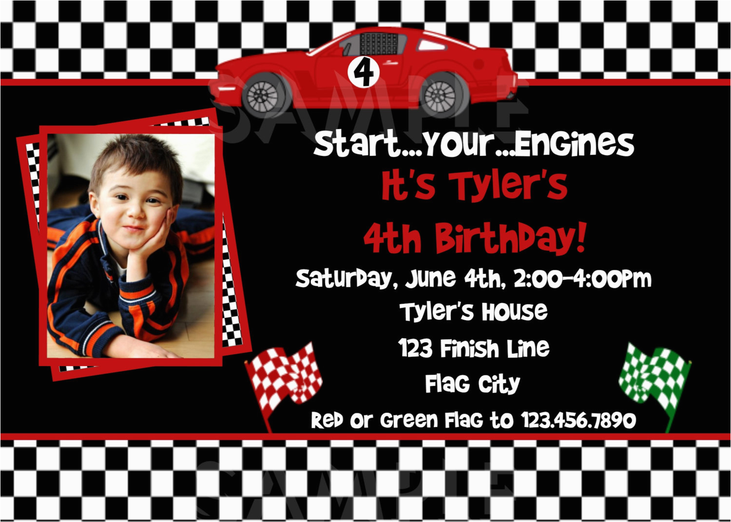 race car photo birthday invitation