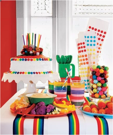 children party spread rainbow food