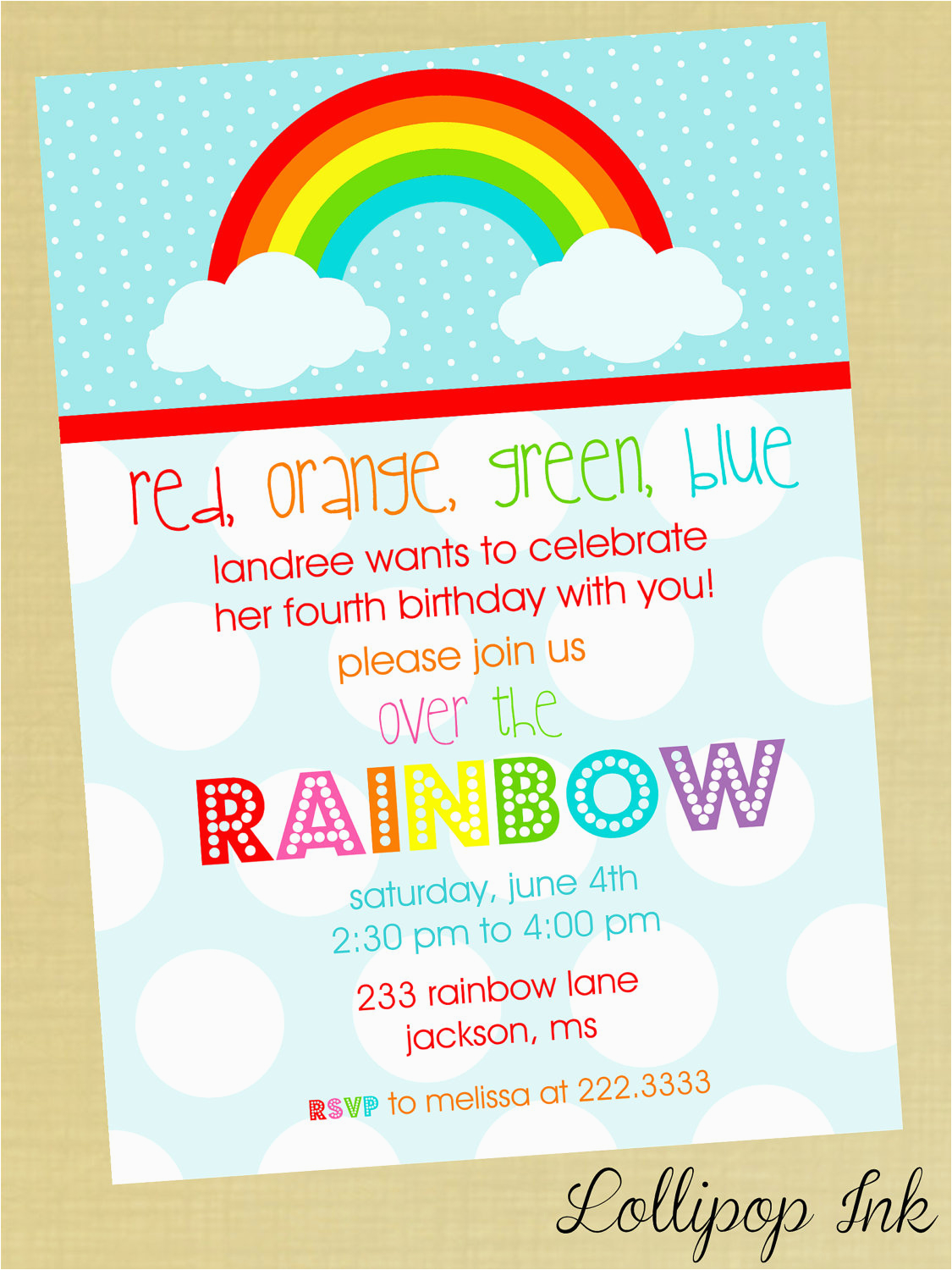 rainbow party invitation wording