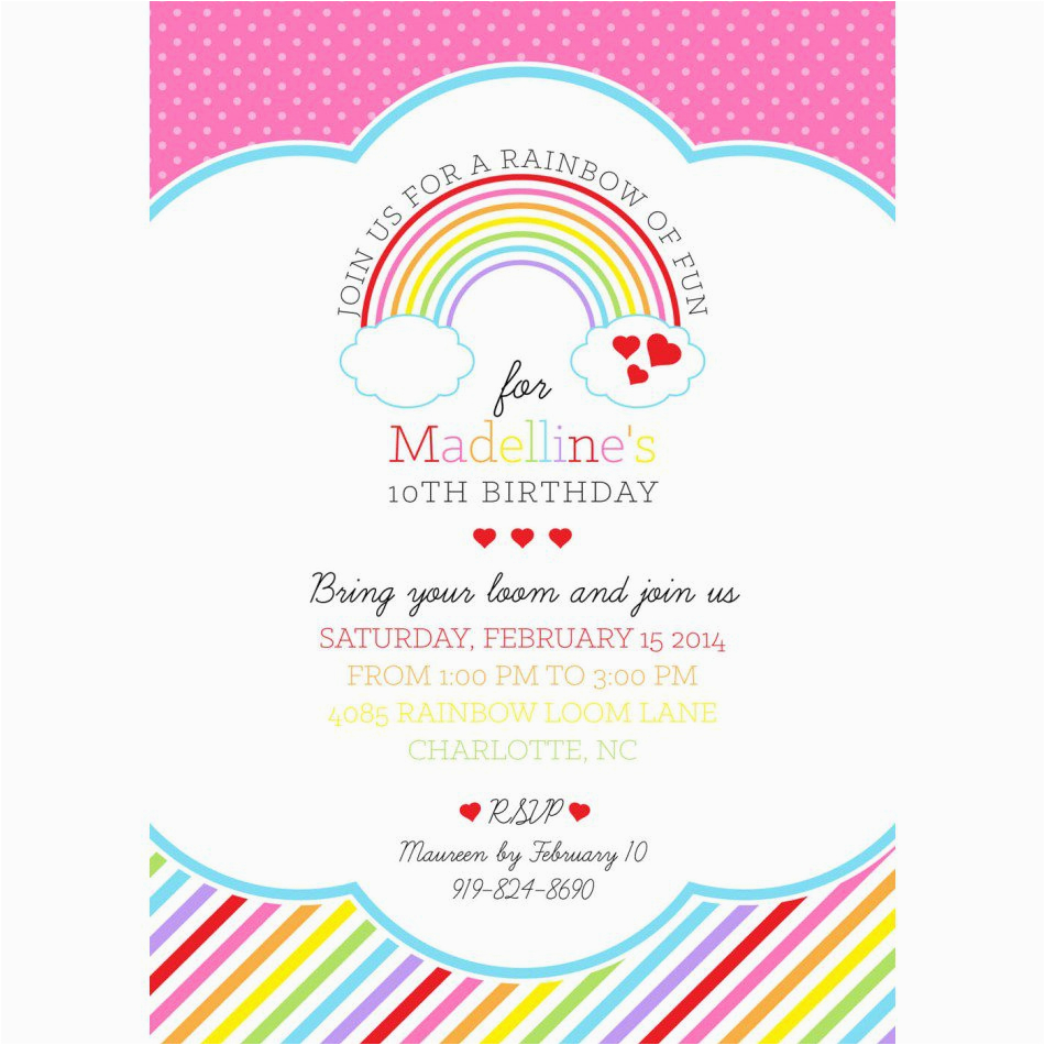 rainbow themed birthday party invitations