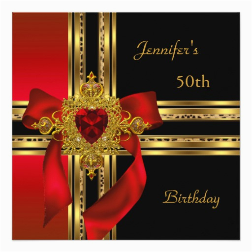 50th birthday party red gold heart jewel card 161446115416904881