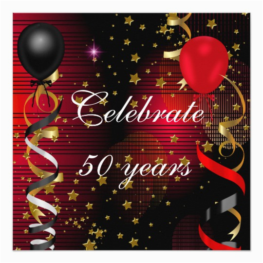 celebrate 50 50th birthday party black red stars card 161113872382024868