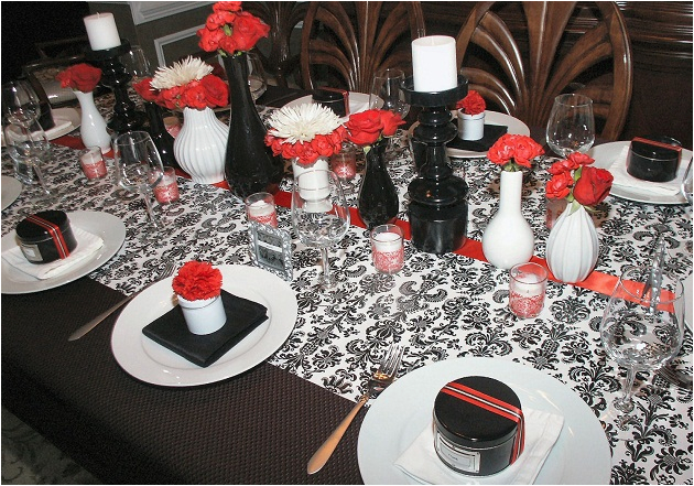 a farewell dinner party black white red