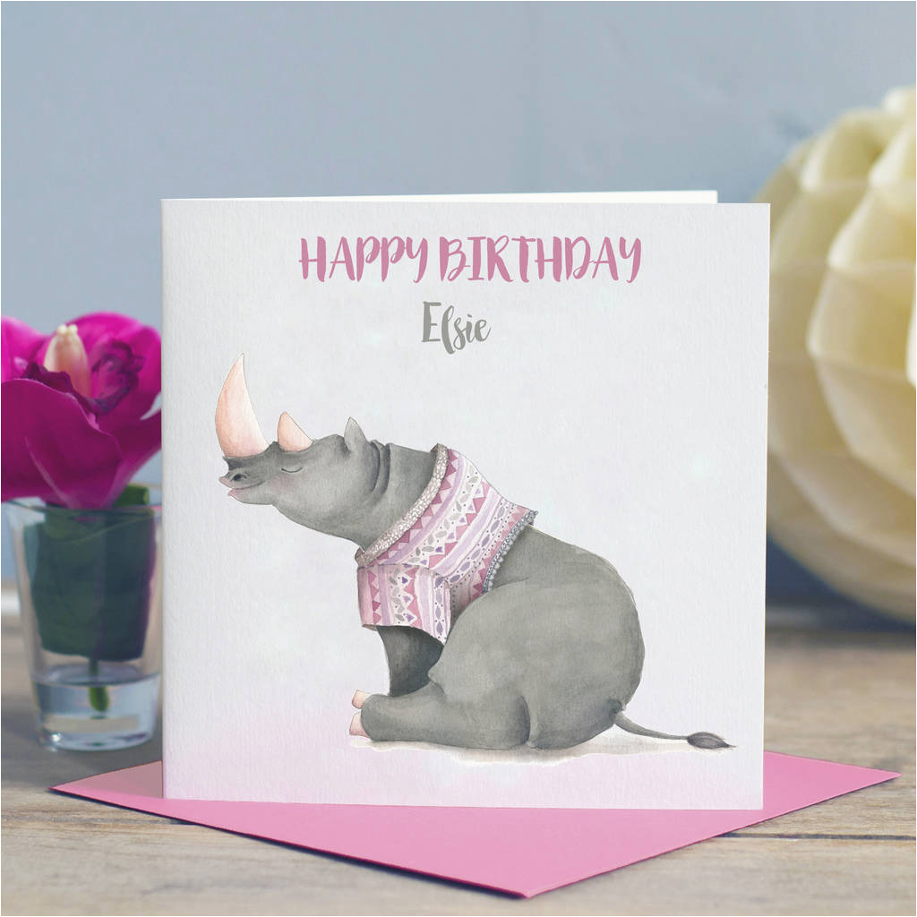 child 39 s rhino birthday card by lisa marie designs