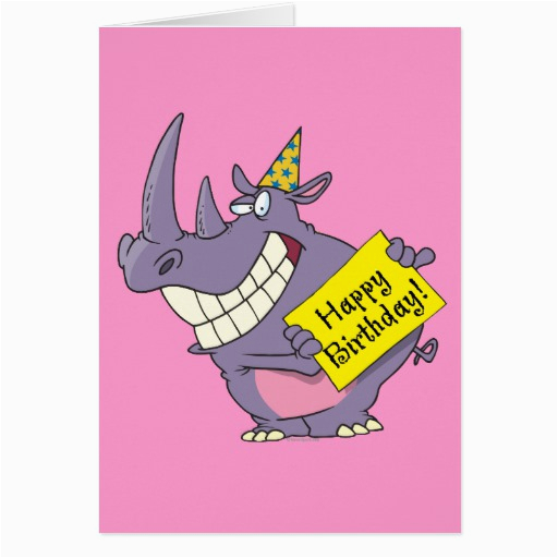 happy birthday party rhino cartoon greeting card zazzle
