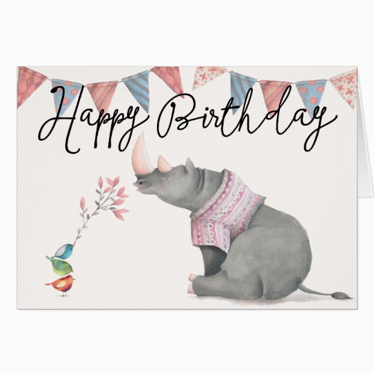 rhinoceros birdies happy birthday greeting card zazzle com