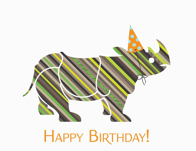 roaring rhino birthday card animals in party hats series