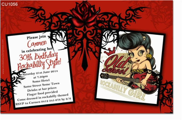 cu1056 rockabilly birthday invitation