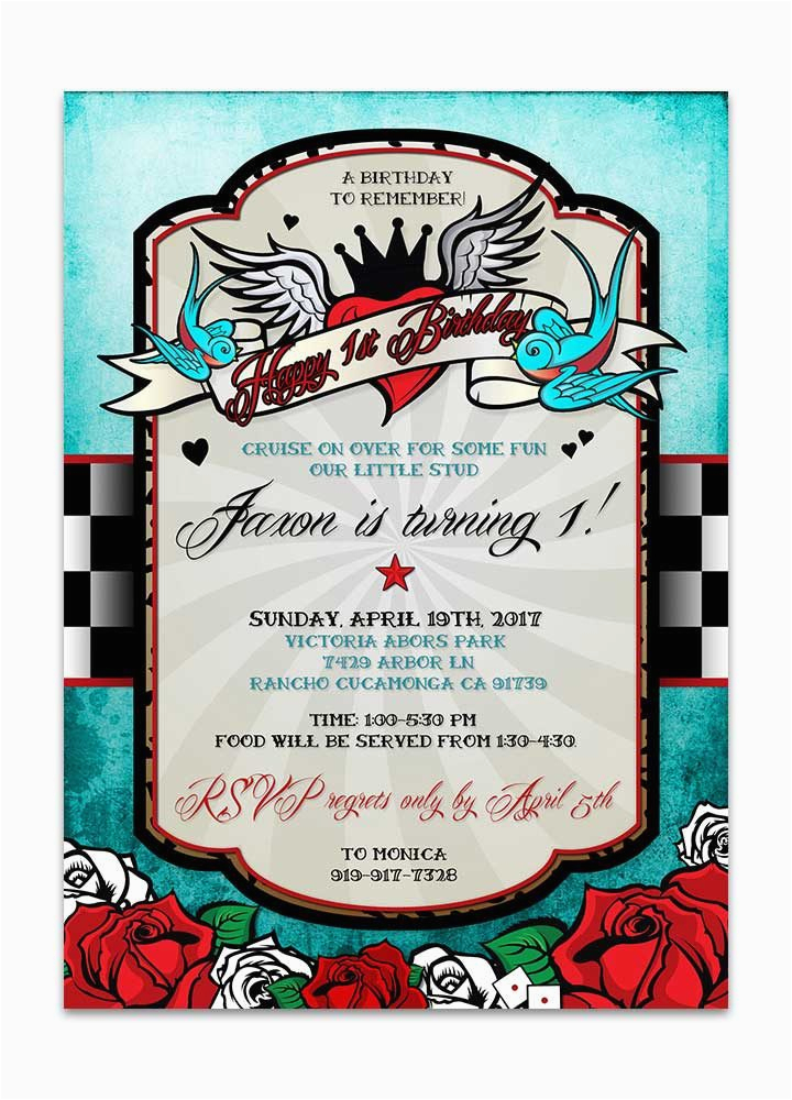 rockabilly birthday invitation checkered