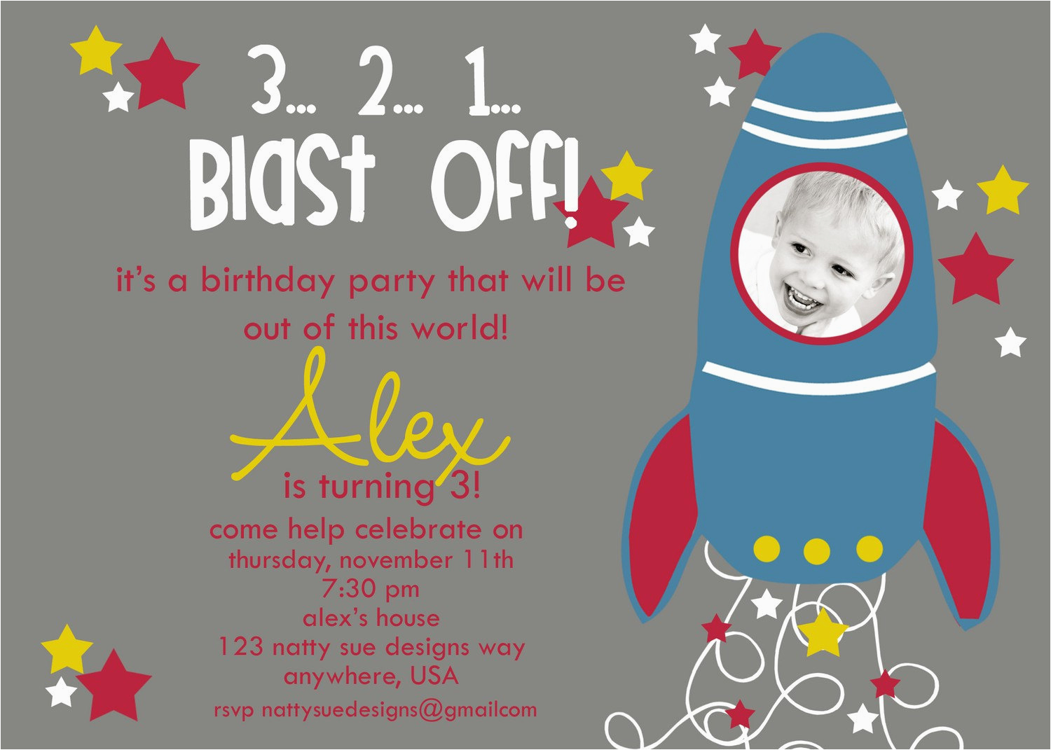 custom rocket ship birthday party invitation by