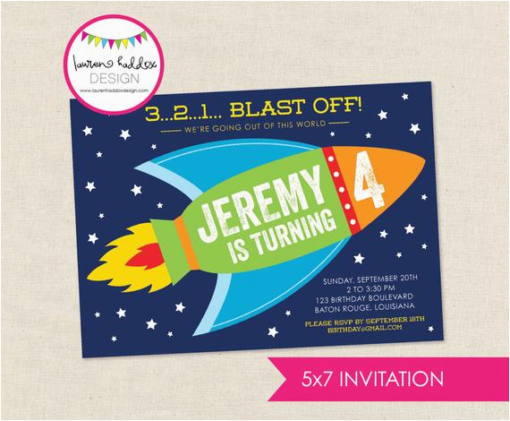 rocket ship birthday invitation outerspace invitation