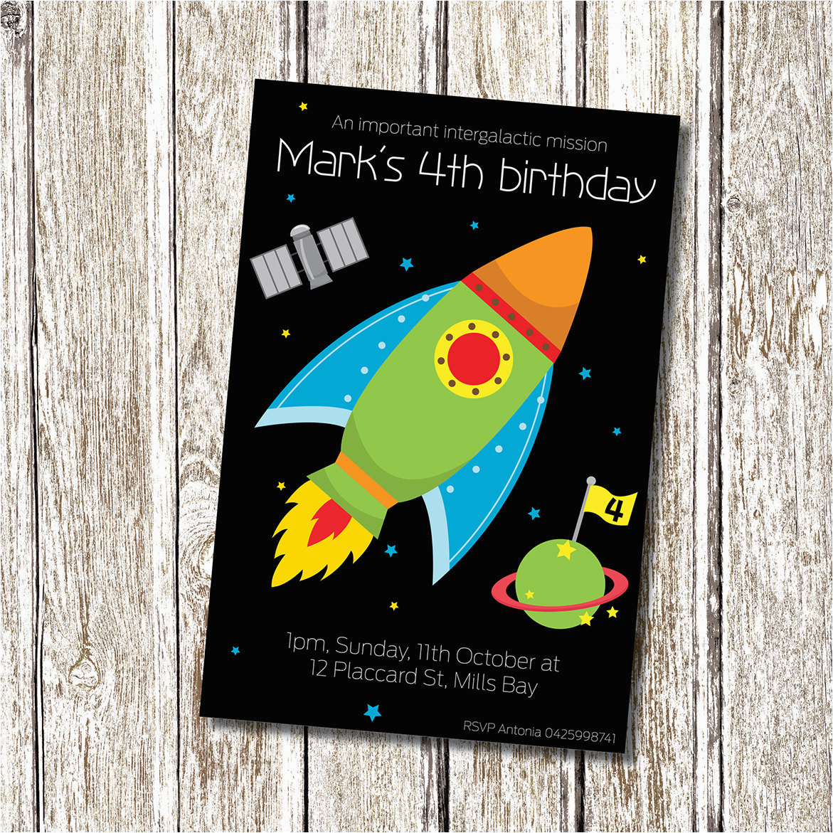 rocket ship birthday invitation printable and personalised
