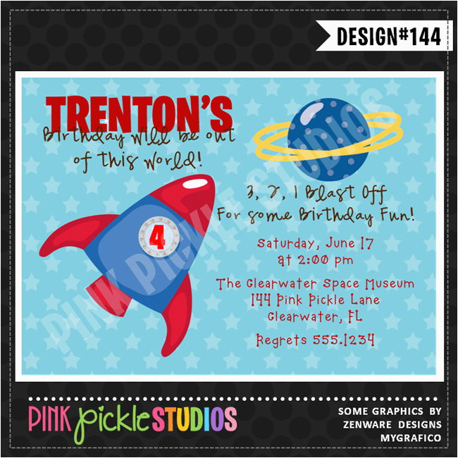 rocket ship personalized party invitation