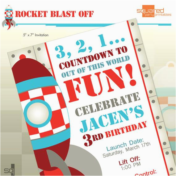 rocket ship spaceship birthday party printable invitation