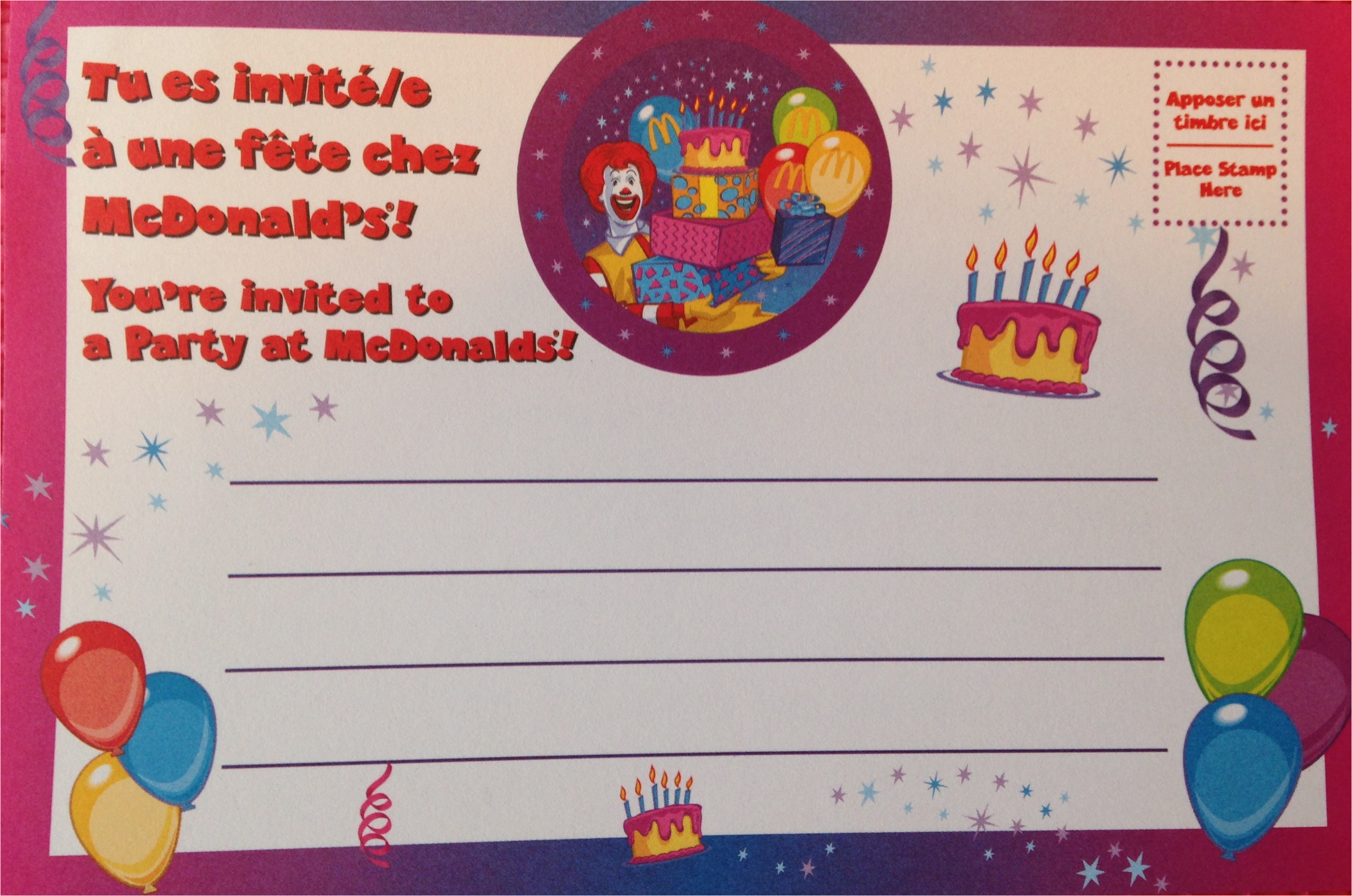 mcdonalds birthday party invitations