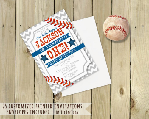 25 printed rookie of the year baseball 1st birthday invitation