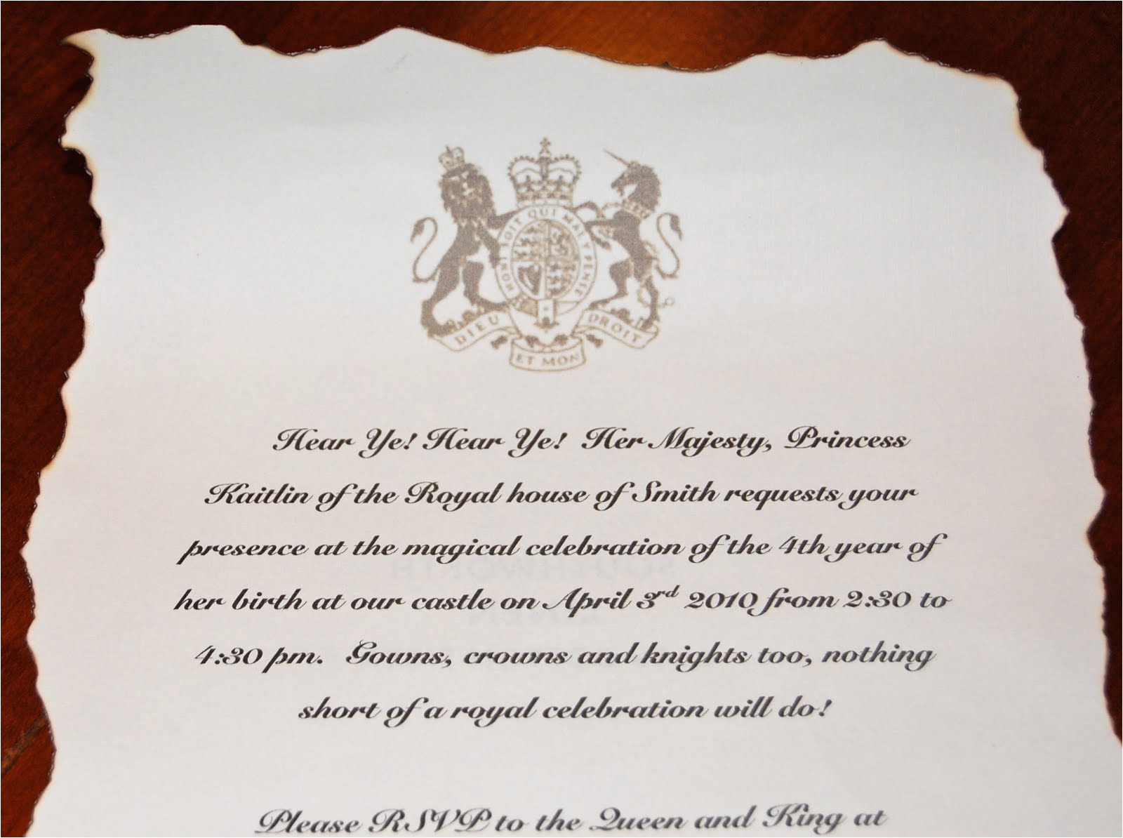 royal birthday party invitation wording