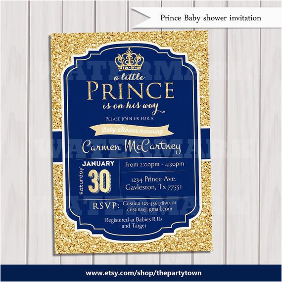 Royal Blue and Gold Birthday Invitations Prince Baby Shower Invitation Royal Blue Gold Baby Shower