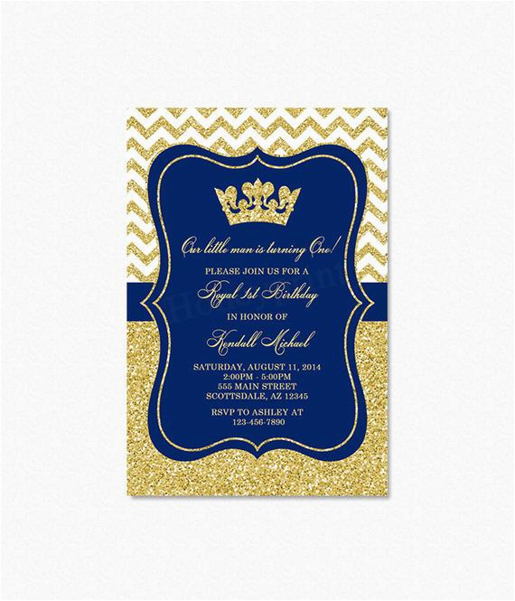 Royal Blue and Gold Birthday Invitations Prince Birthday Party Invitation Royal Blue Gold Birthday