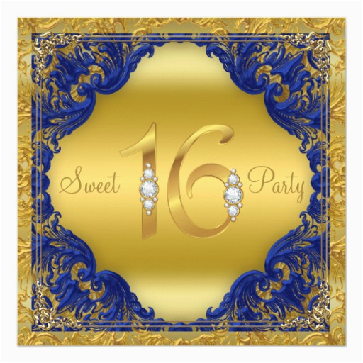 Royal Blue and Gold Birthday Invitations Royal Blue Gold Swirl Sweet 16 Party Invitation Zazzle