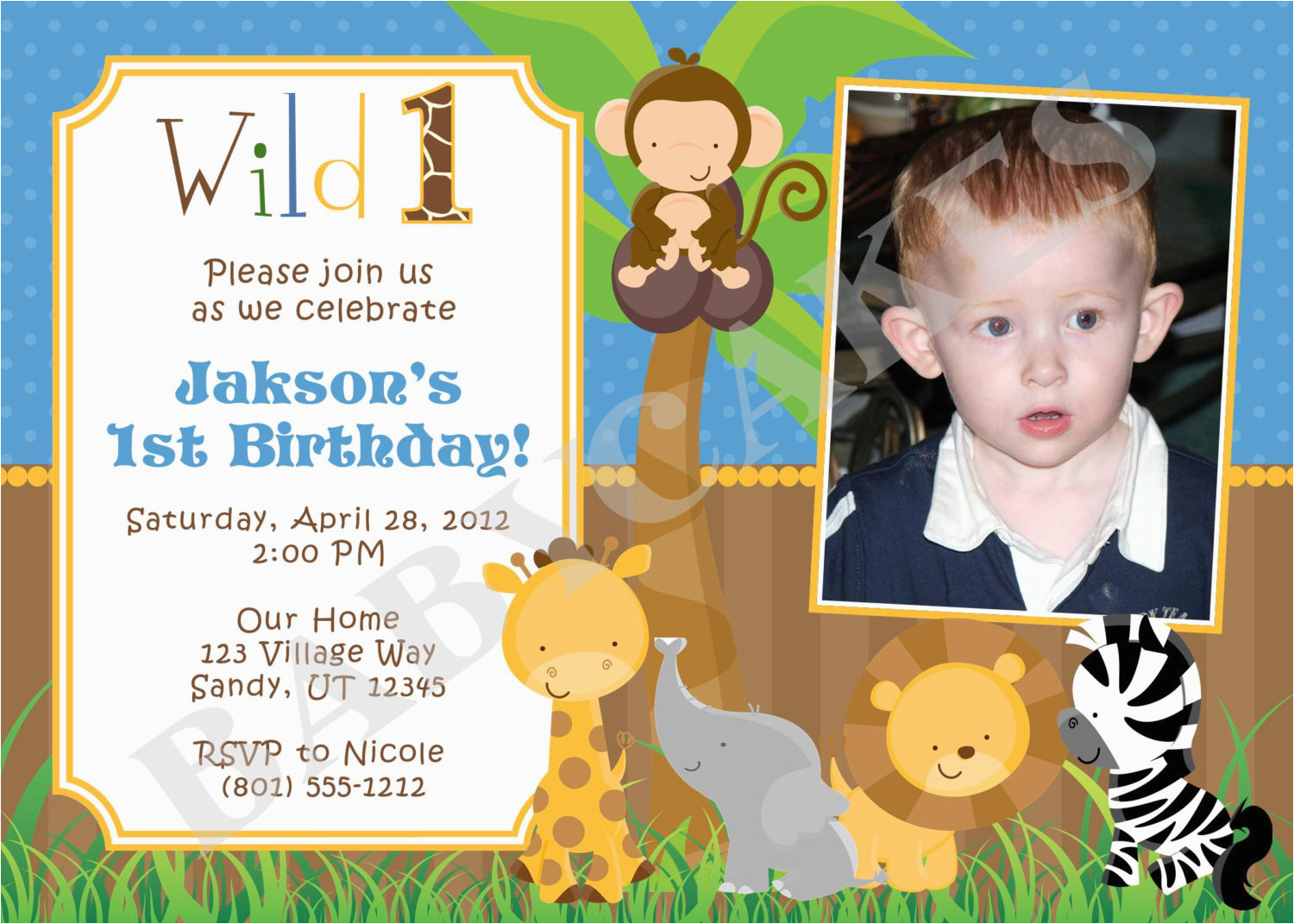jungle animals 1st birthday invitation safari by jcbabycakes