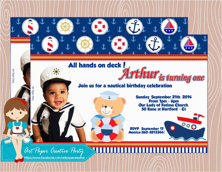 personalized nautical teddy birthday invitation 5x7 set 12 mod 3