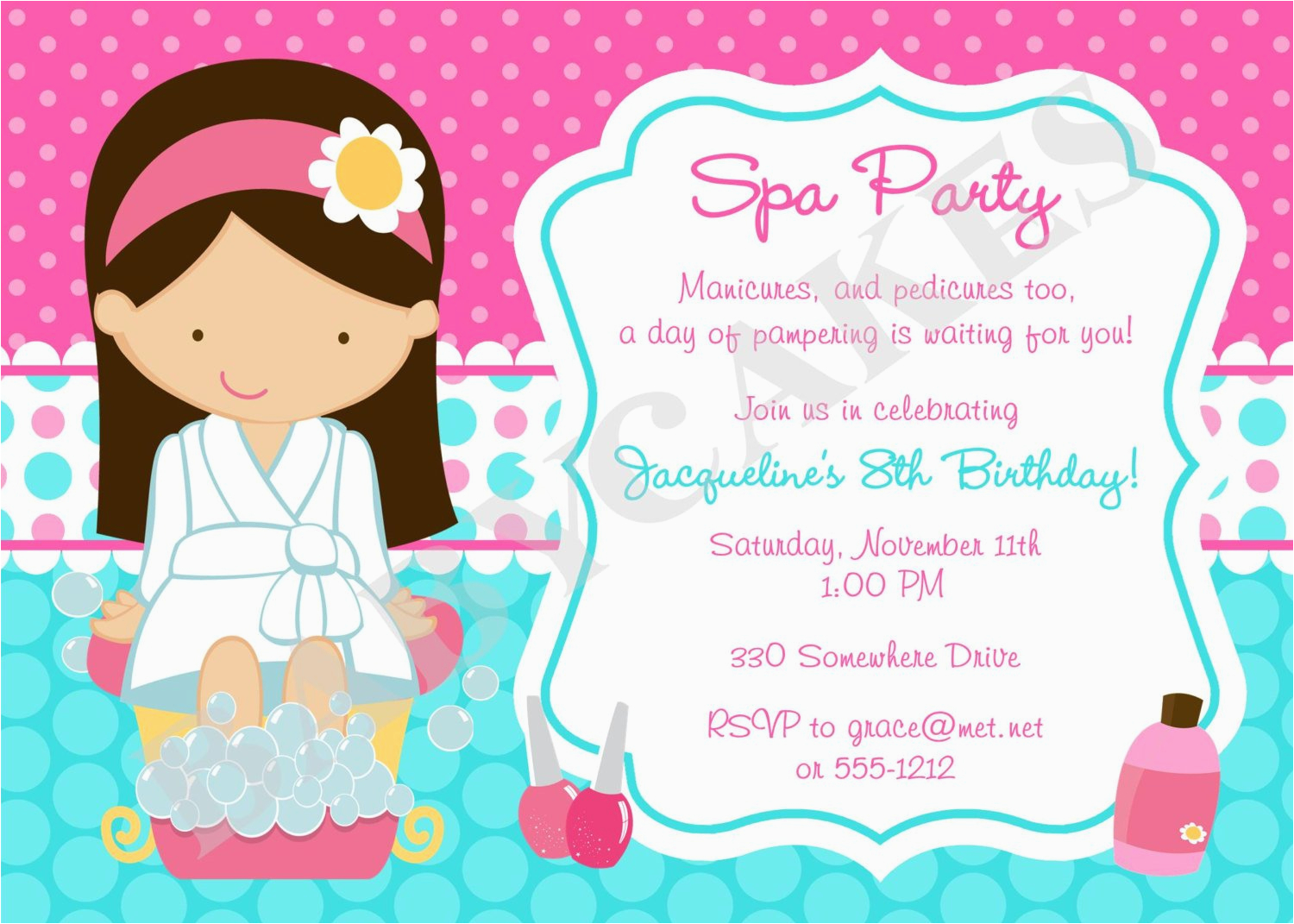 spa party invitation spa birthday party
