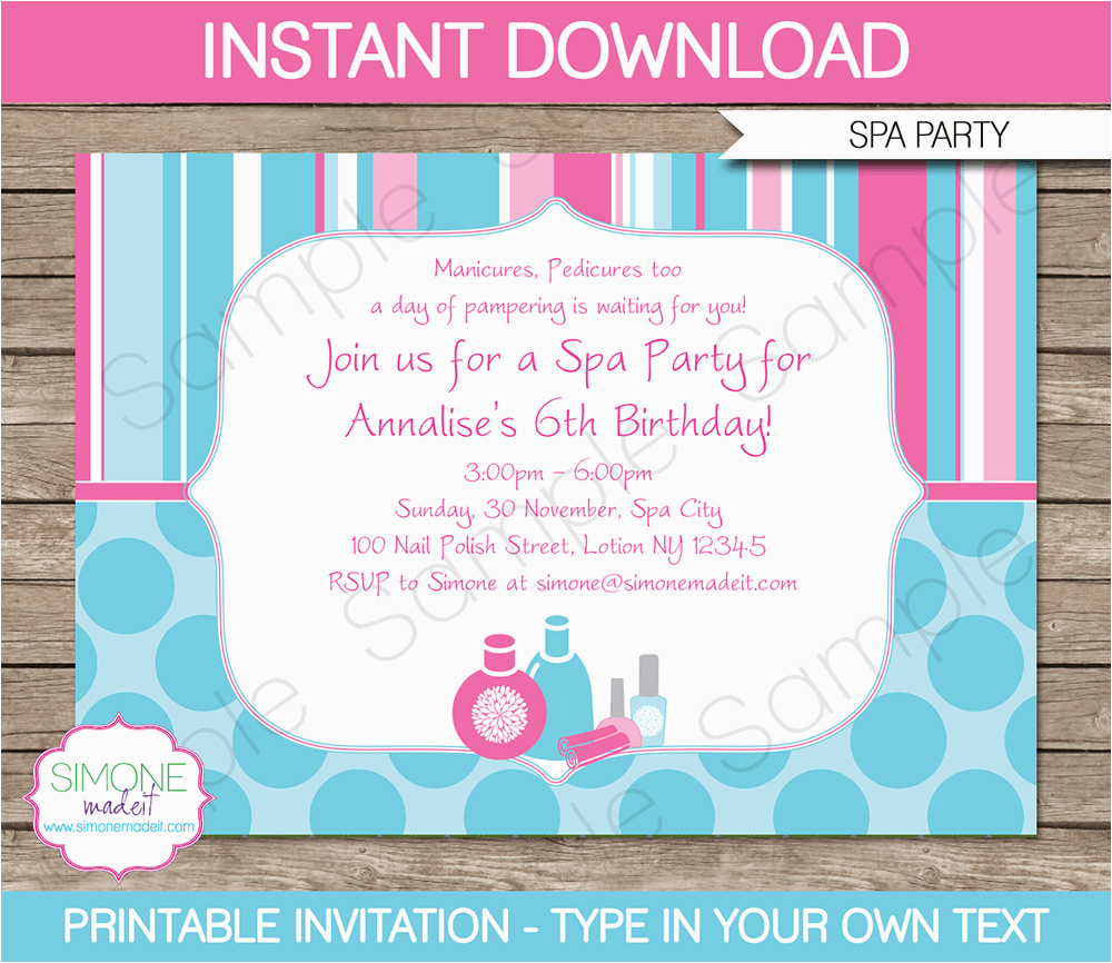 spa party invitations template birthday