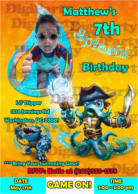 items similar to skylanders pool party birthday invitation