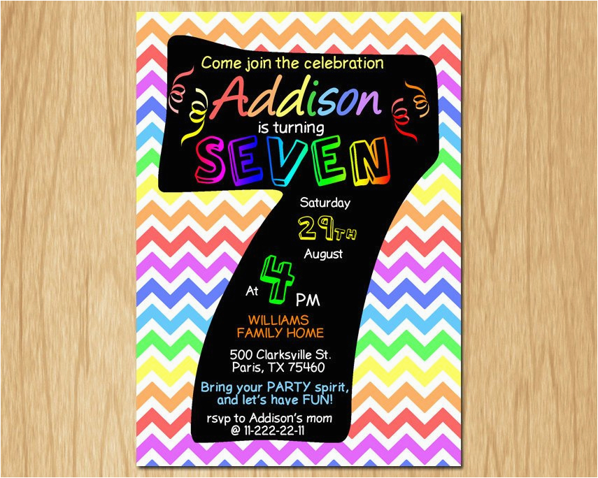 7th birthday invitation rainbow chevron