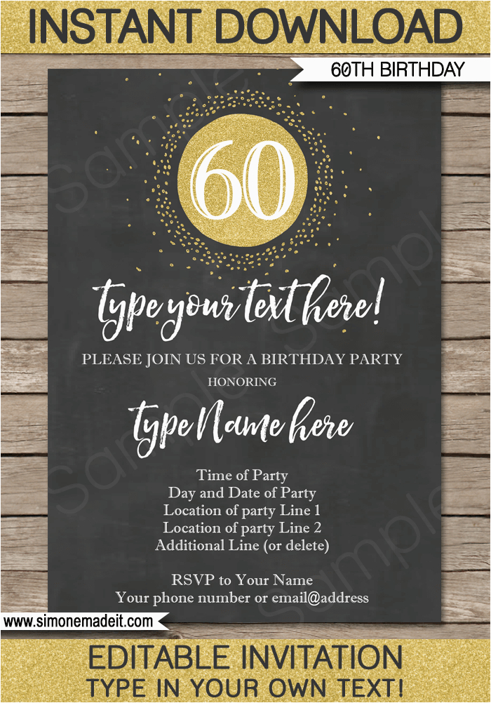 chalkboard 60th birthday invitations