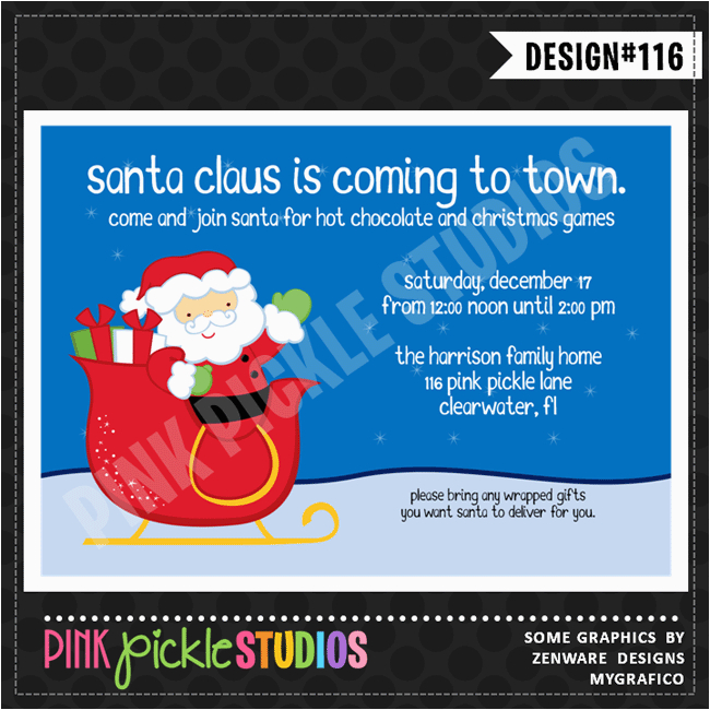 santas sleigh personalized party invitation