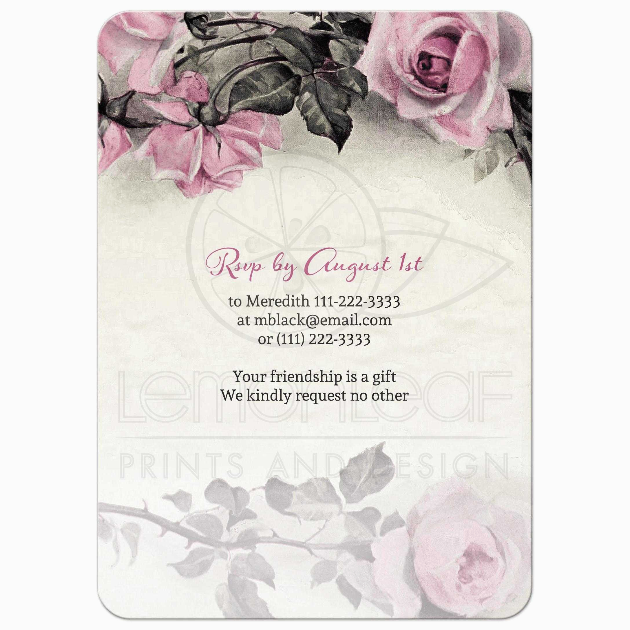 80th birthday invitation vintage pink grey rose