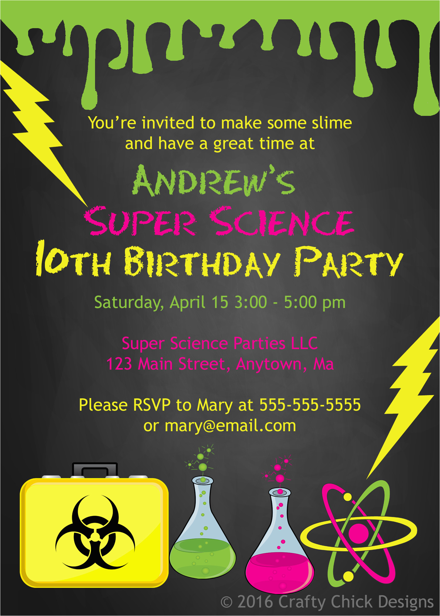 science theme birthday party invitations