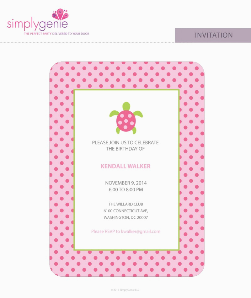 pink sea turtle birthday party invitations