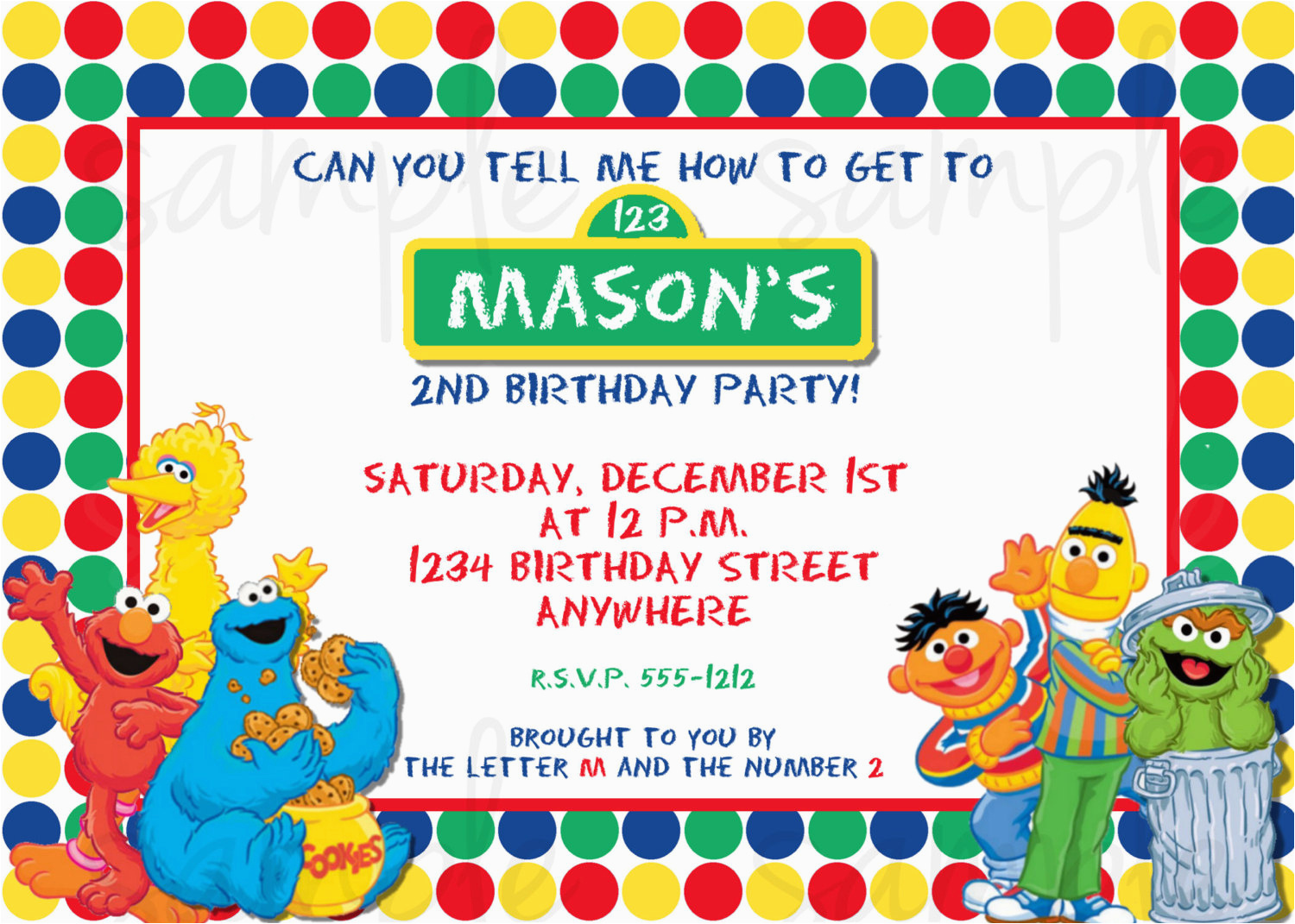sesame street 1st birthday photo invitations