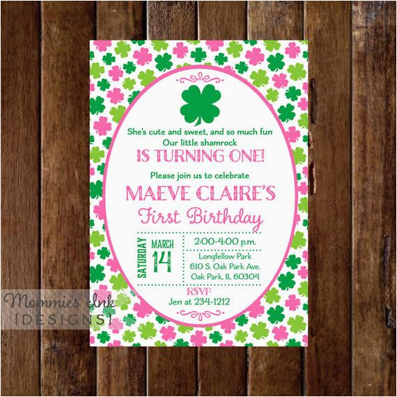 pink green shamrock birthday invitation shamrock 2