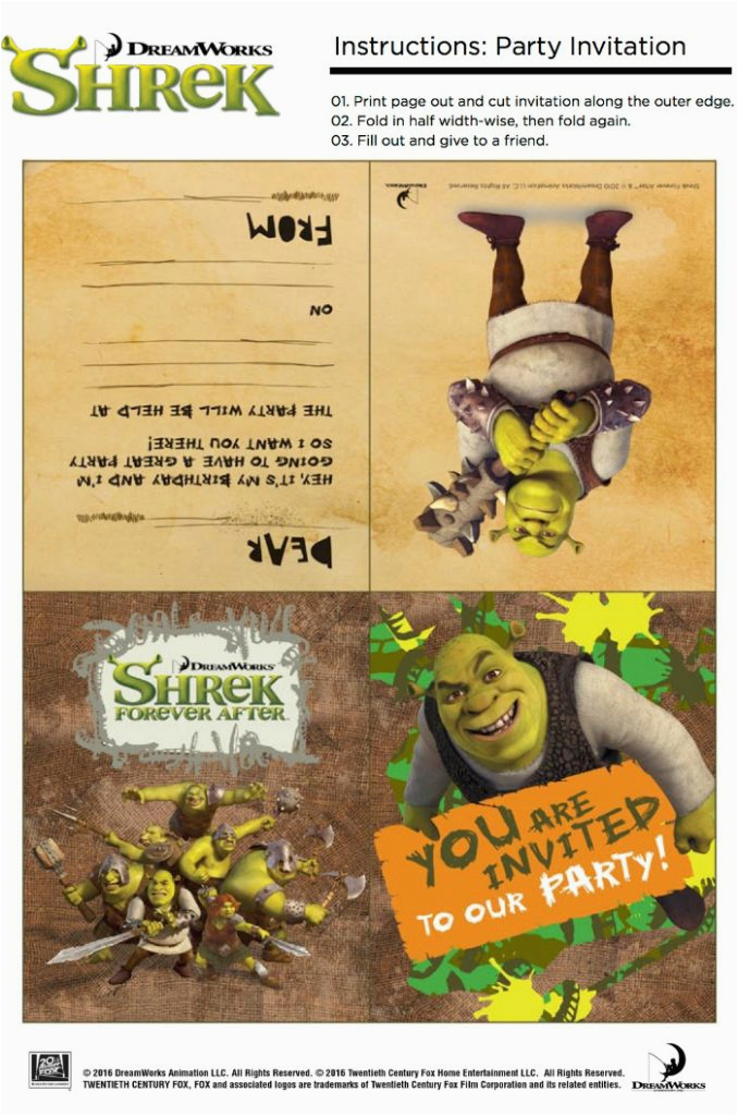 free printable shrek party invitation