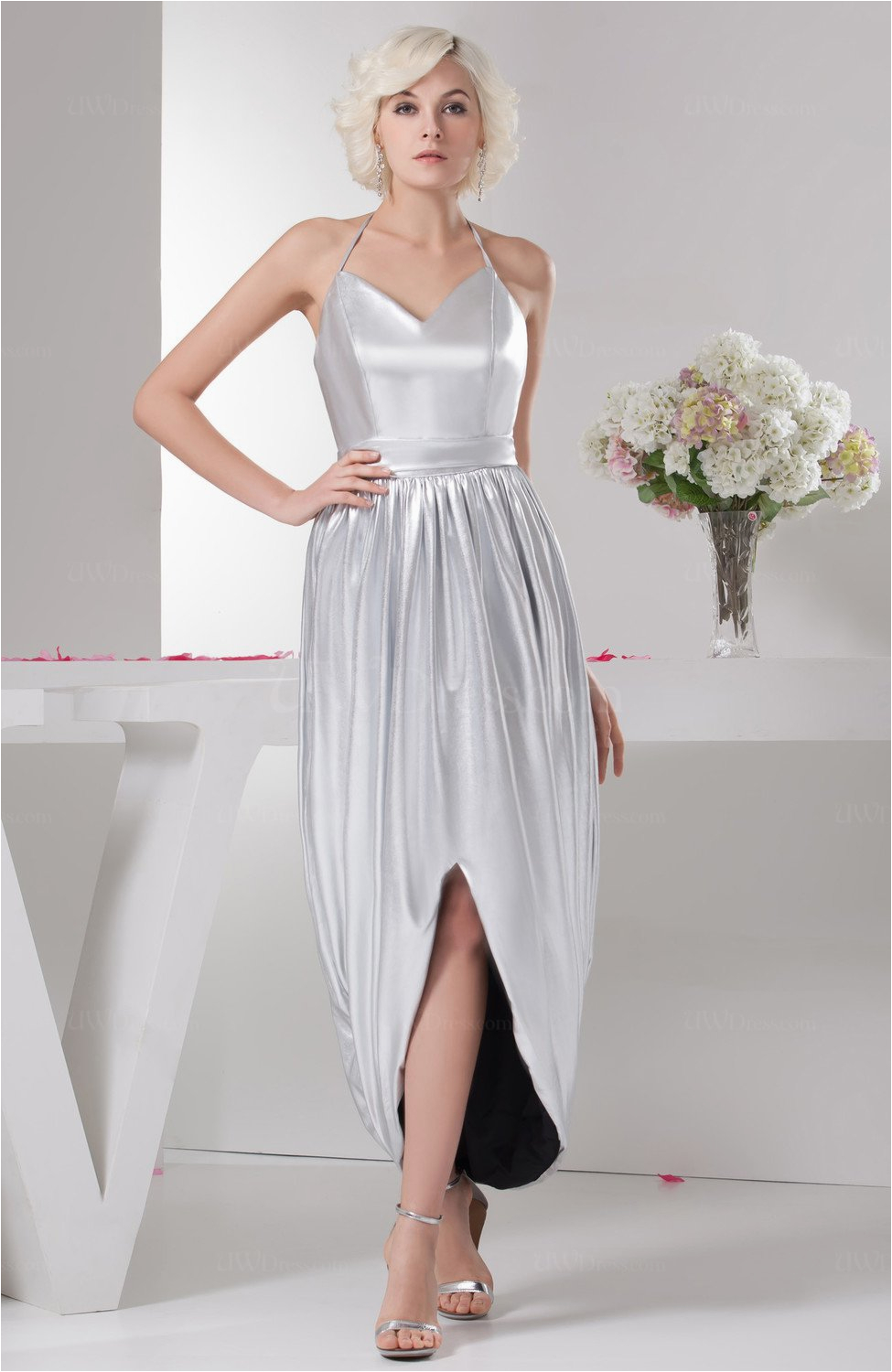 silver simple party dress inexpensive ankle length plus